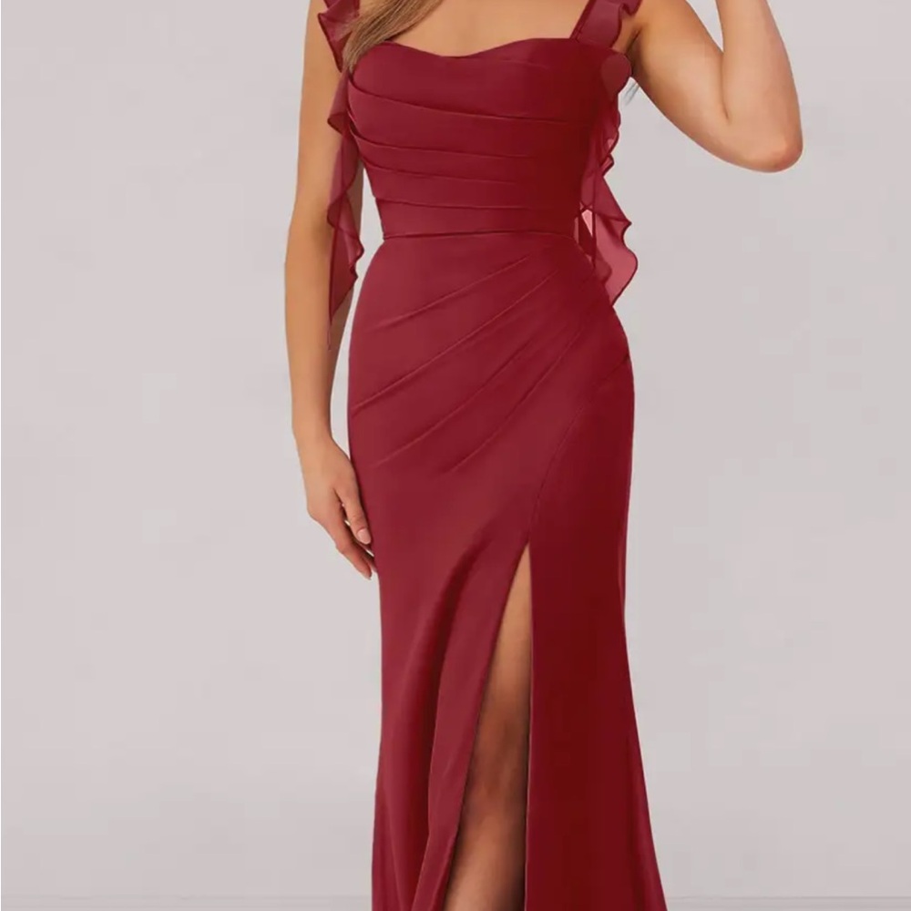 Azazie Sweetheart Pleated Ruffle Chiffon Mermaid Dress - Pomegranate